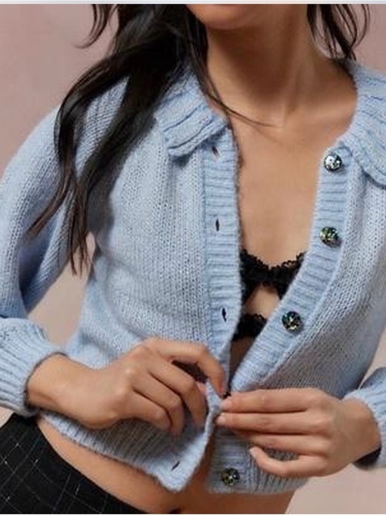 Kimchi Blue Sweaters - UO Kimchi Blue iridescent Knit Light Blue Button up cropped sweater